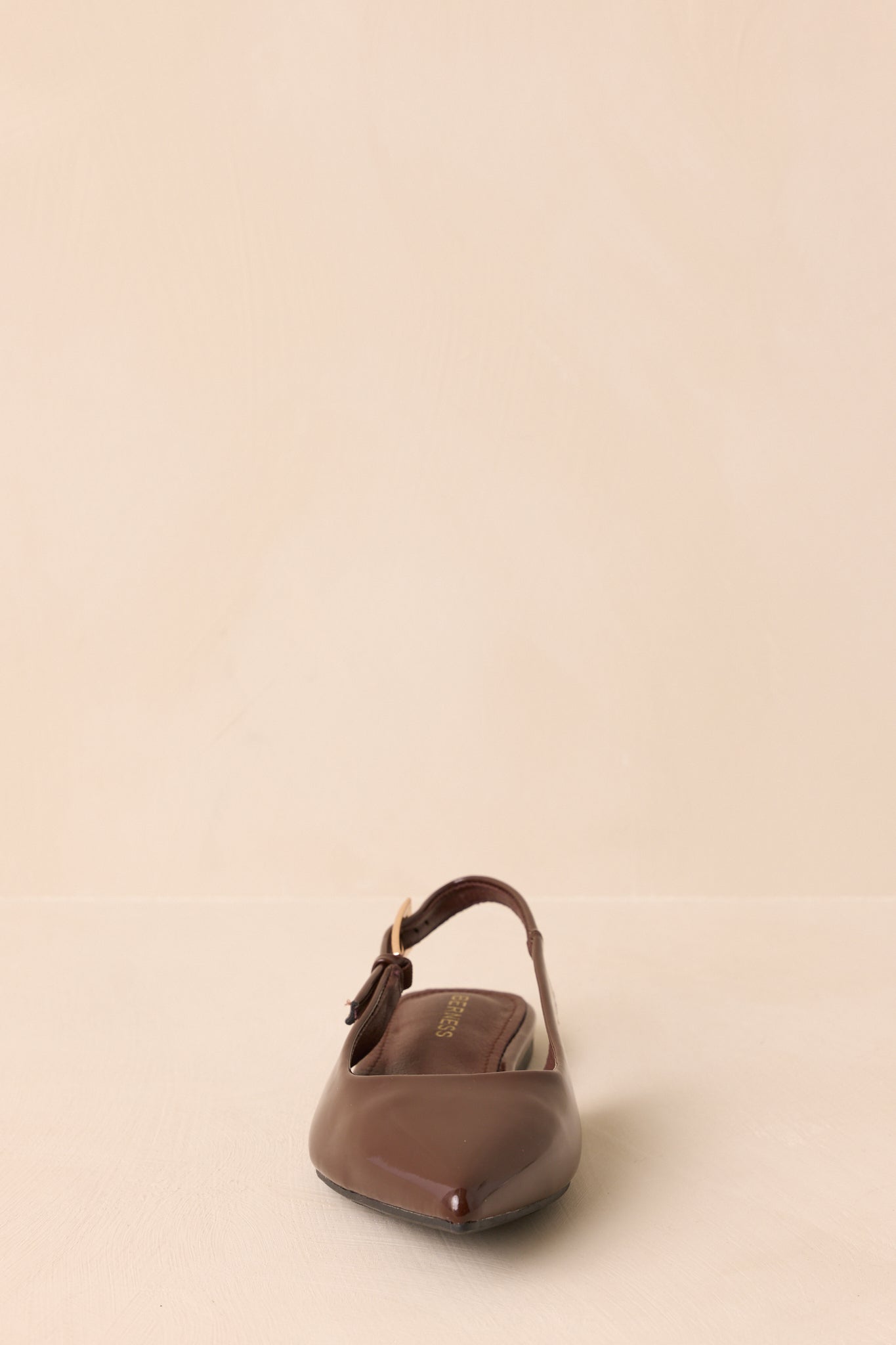 Take Notes Dark Brown Patent Faux Leather Pointed Toe Slingback Flats