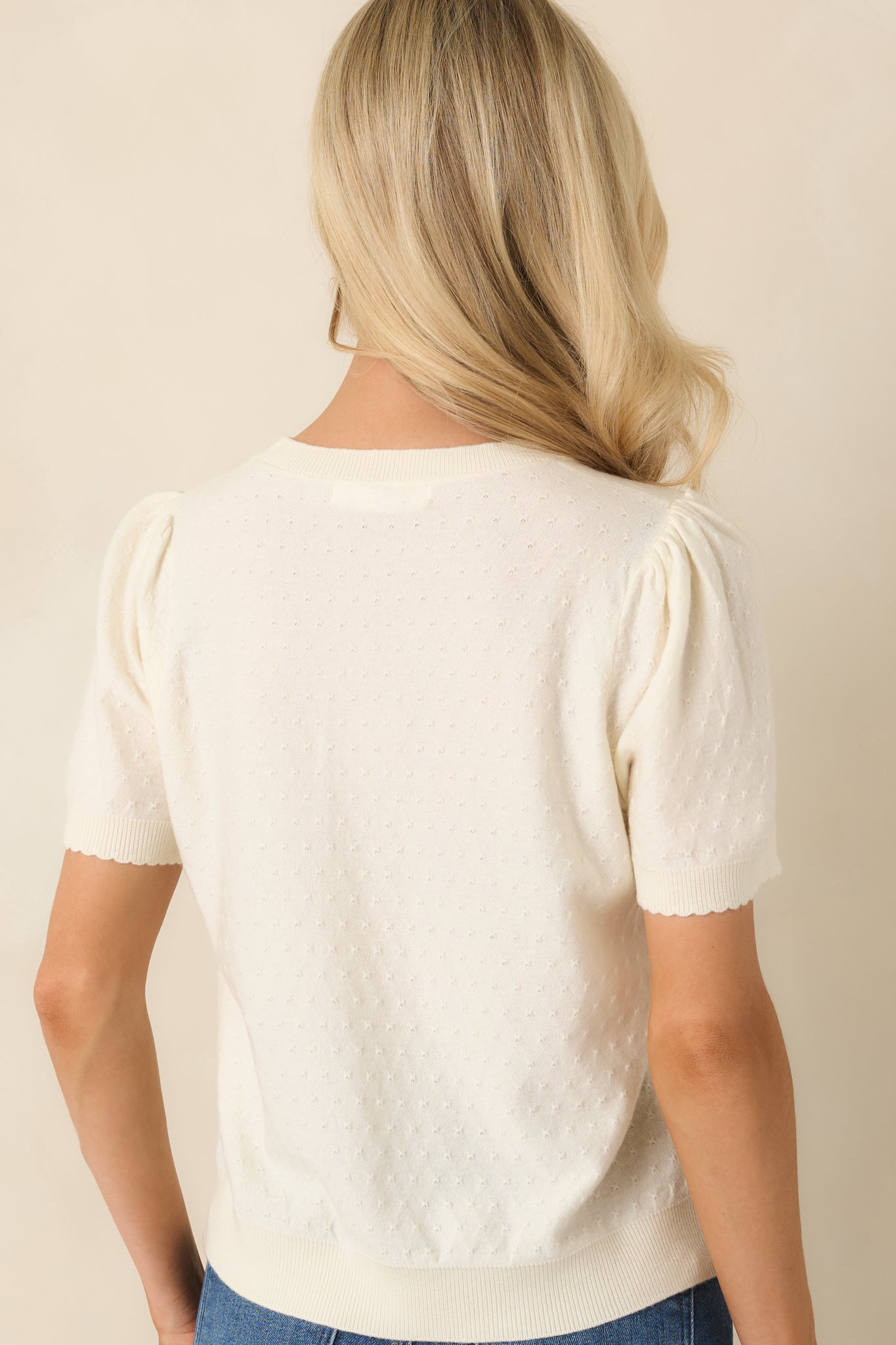 Always Charming Ivory Pointelle Knit Top