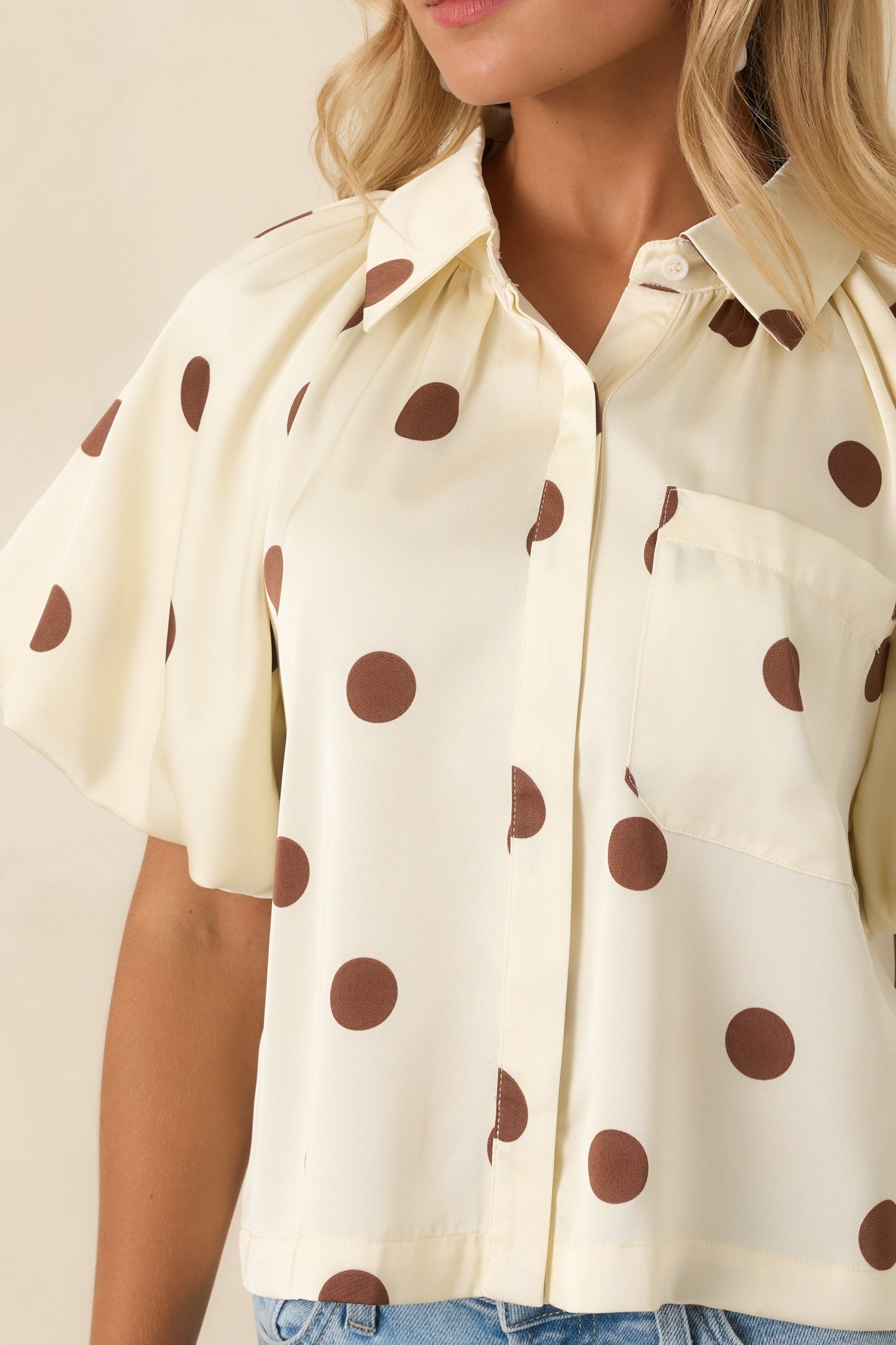 Dot Your Calendar Ivory & Brown Polka Dot Blouse