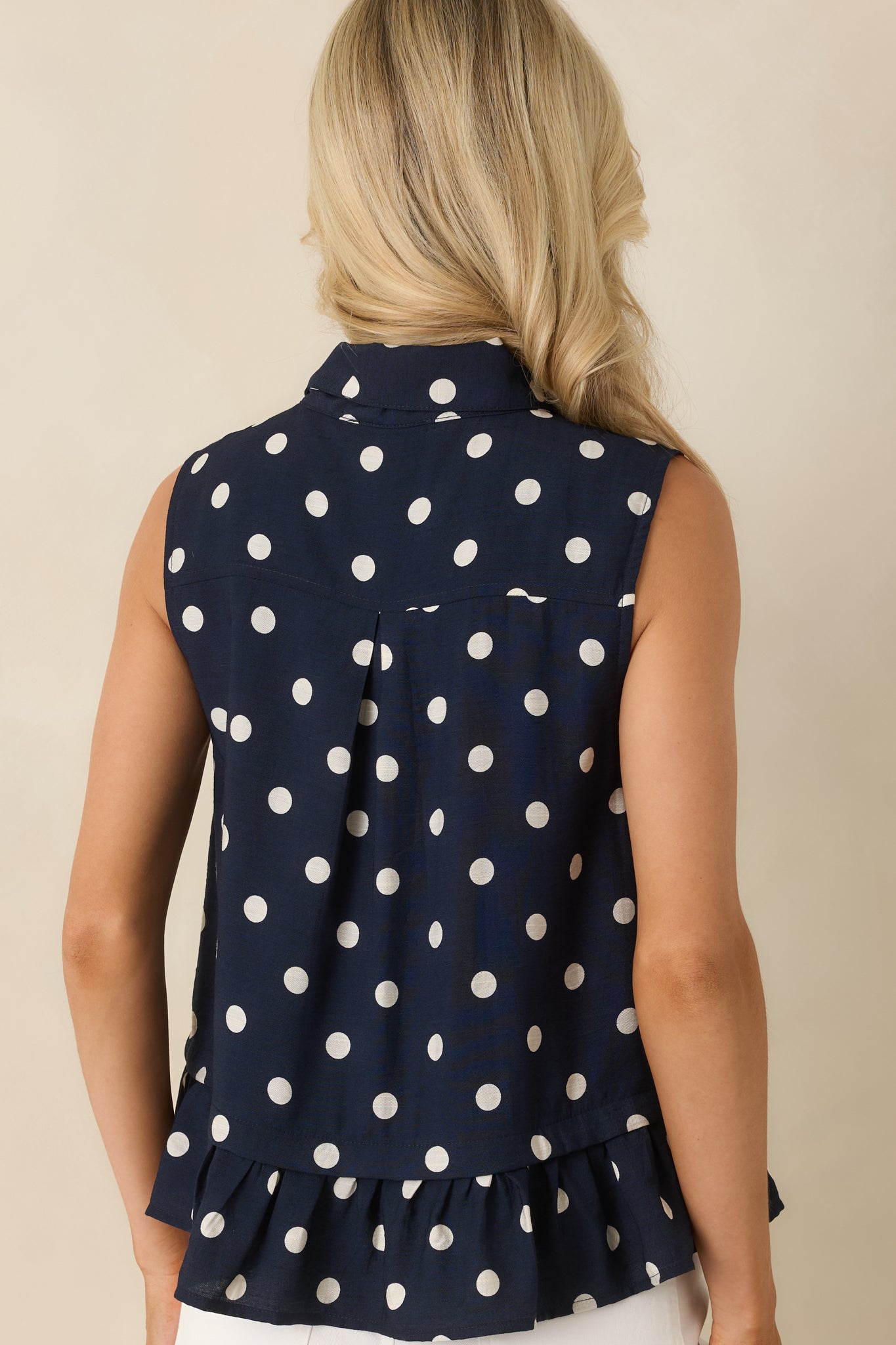 Dotted With Charm Navy Polka Dot Sleeveless Top