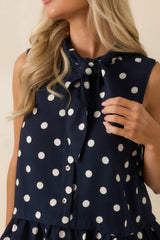Dotted With Charm Navy Polka Dot Sleeveless Top