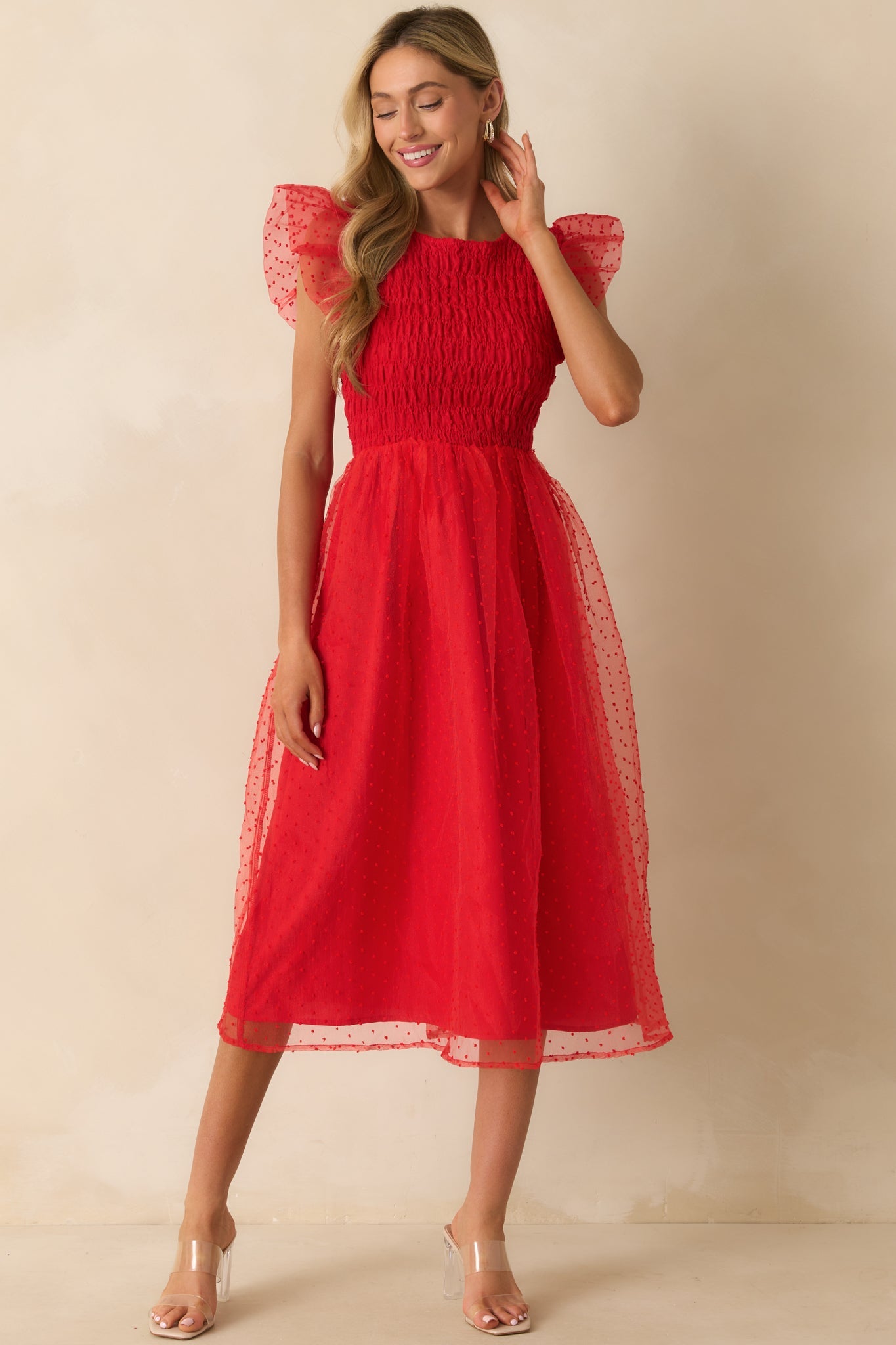 Heart On Fire Red Polka Dot Midi Dress