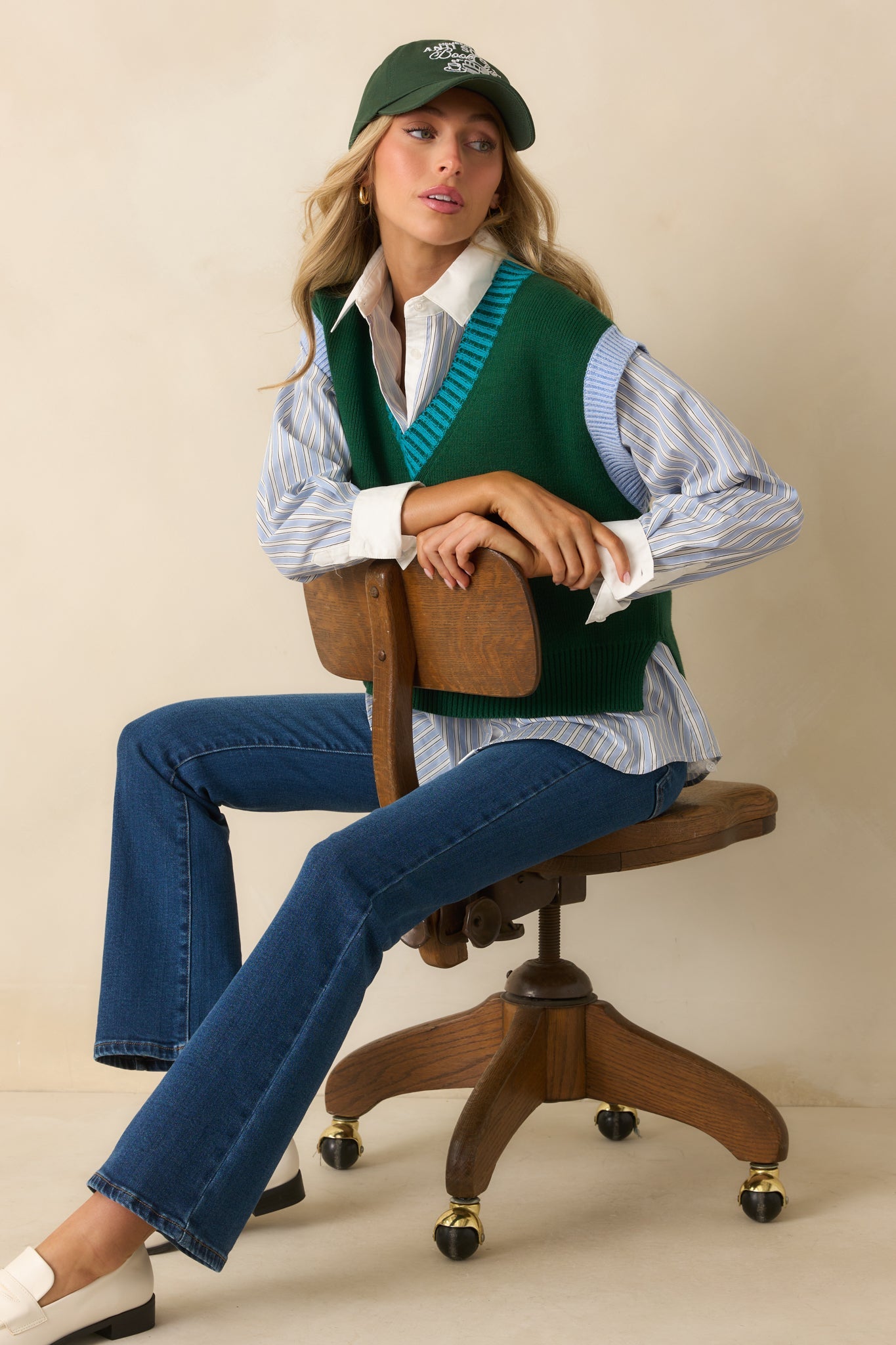 Stayed The Same Hunter Green Cotton Contrast Trim Sweater Vest
