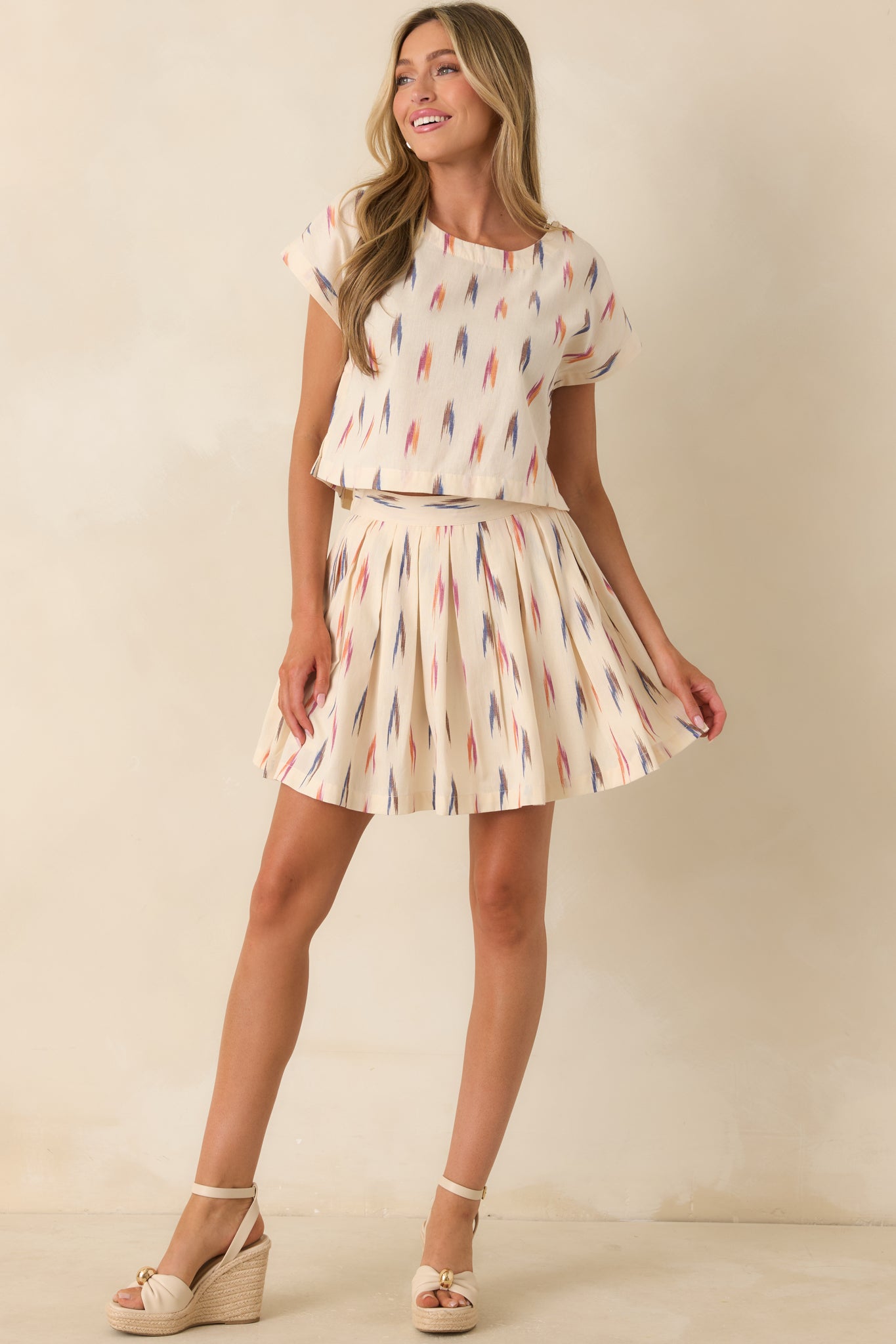 Instant Film Summer Ivory Multi Print Cotton Mini Skirt