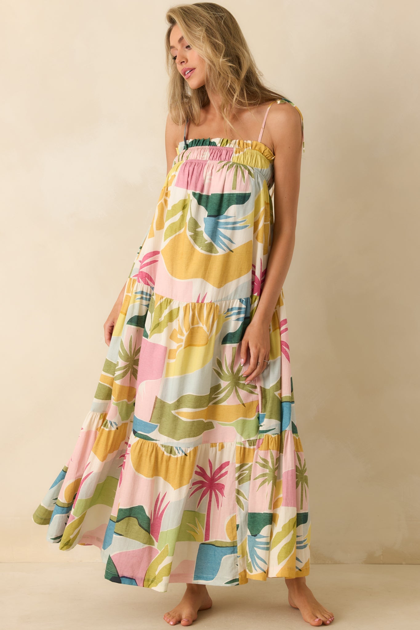 Paradisa Panacea Multi Tropical Lagoon Print Cotton Maxi Dress