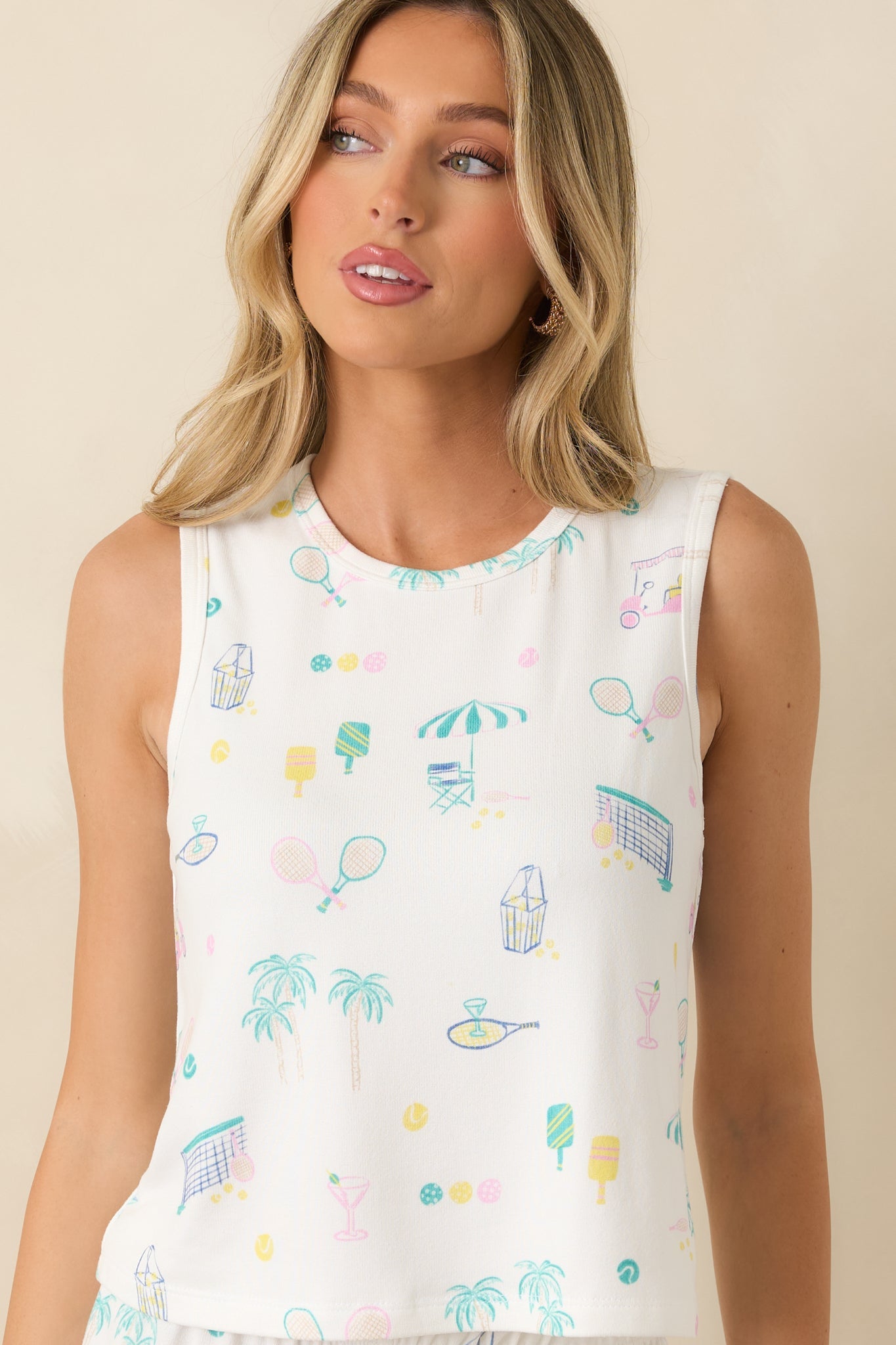 Z Supply Court Sports White Multi Pajama Tank