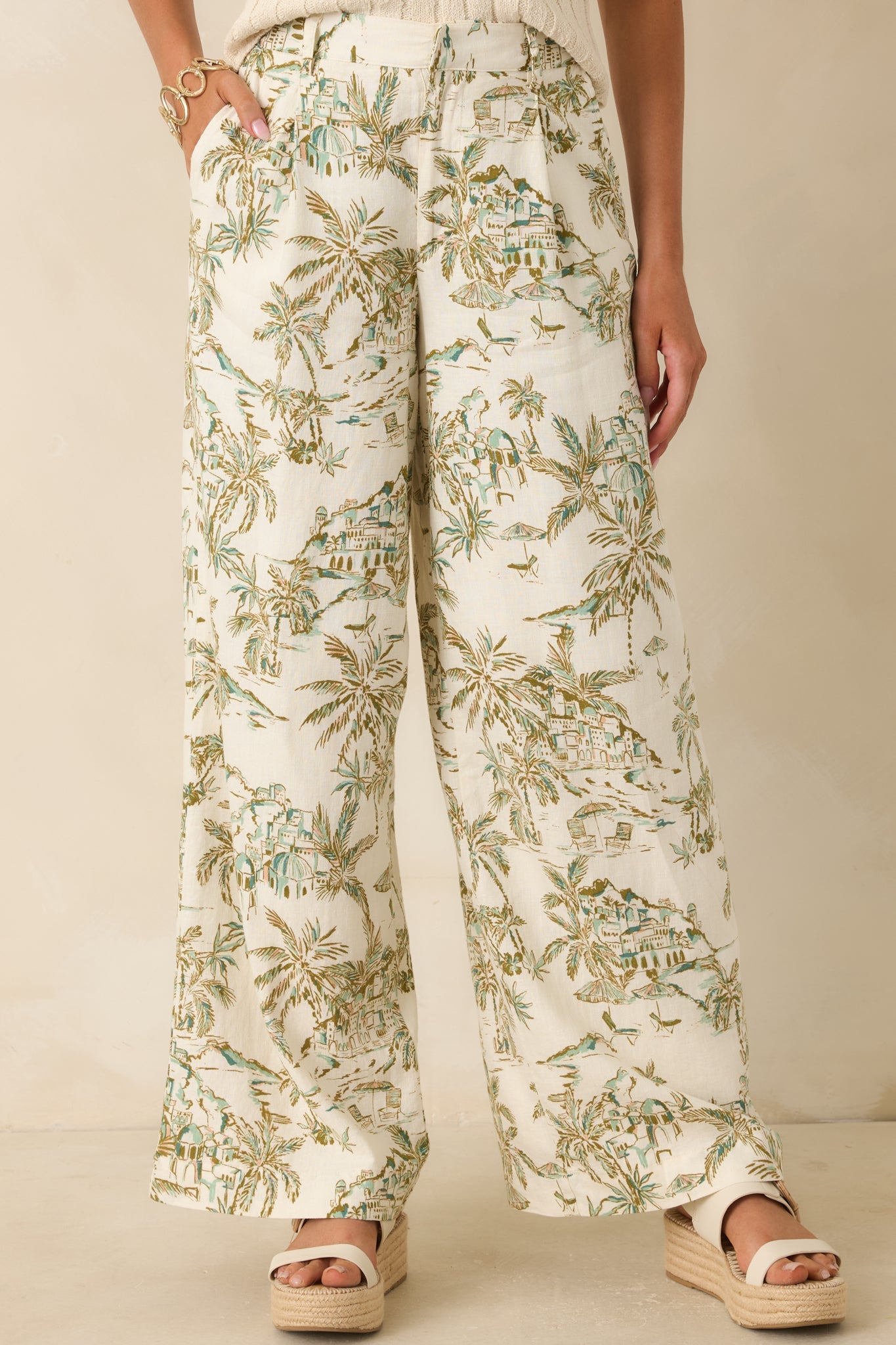 Z Supply Overlook Tiki Tide Light Beige & Green Linen Pant