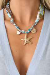 Sea Story Blue Multi Scarf Charm Necklace