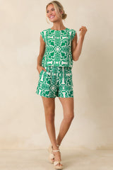 Love This For Me Green Sicilian Tile Print High Waisted Shorts