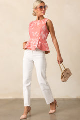 Prosperina Sabine Rose Pink Floral Print Cotton Reversible Peplum Top
