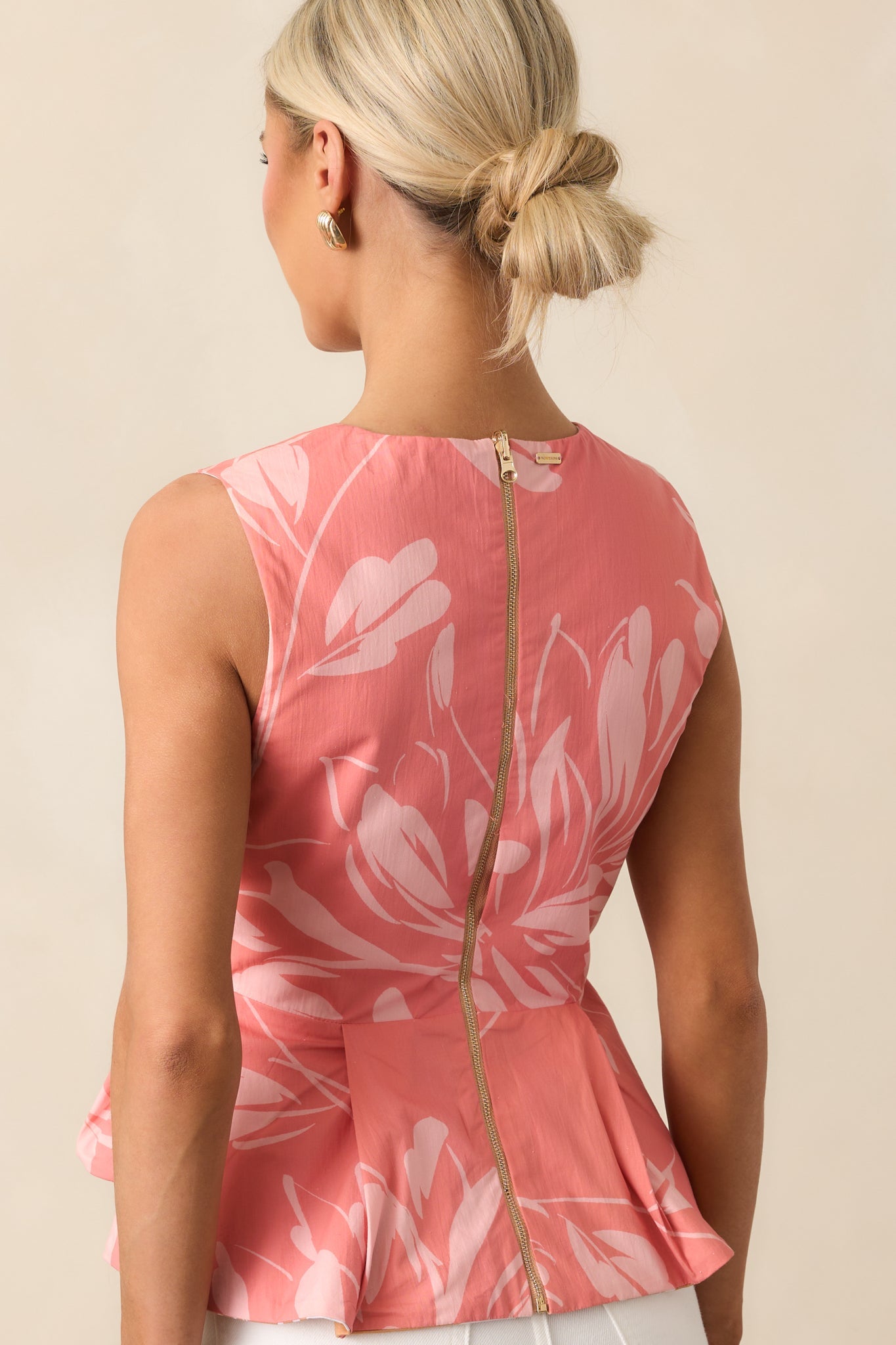 Prosperina Sabine Rose Pink Floral Print Cotton Reversible Peplum Top