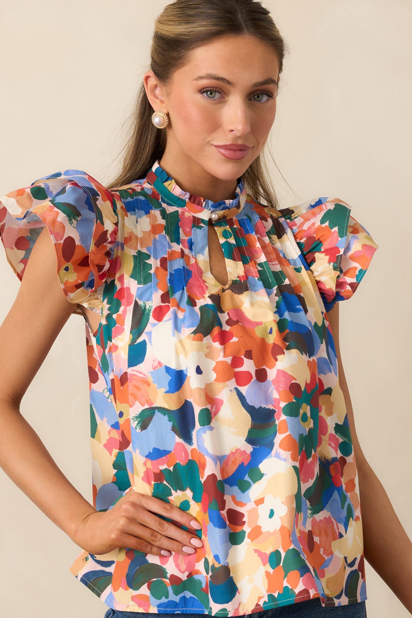 Prosperina Sarabeth Orange Multi Floral Print Cotton Top