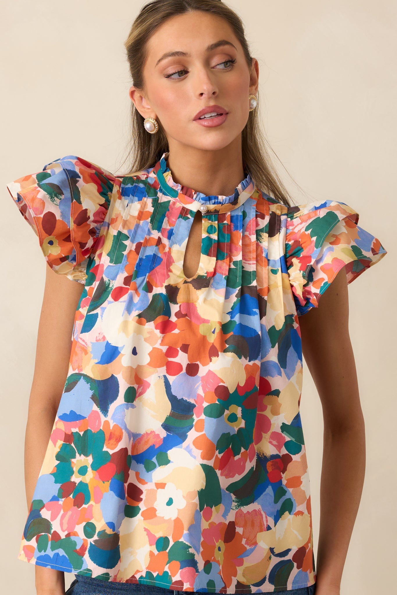 Prosperina Sarabeth Orange Multi Floral Print Cotton Top