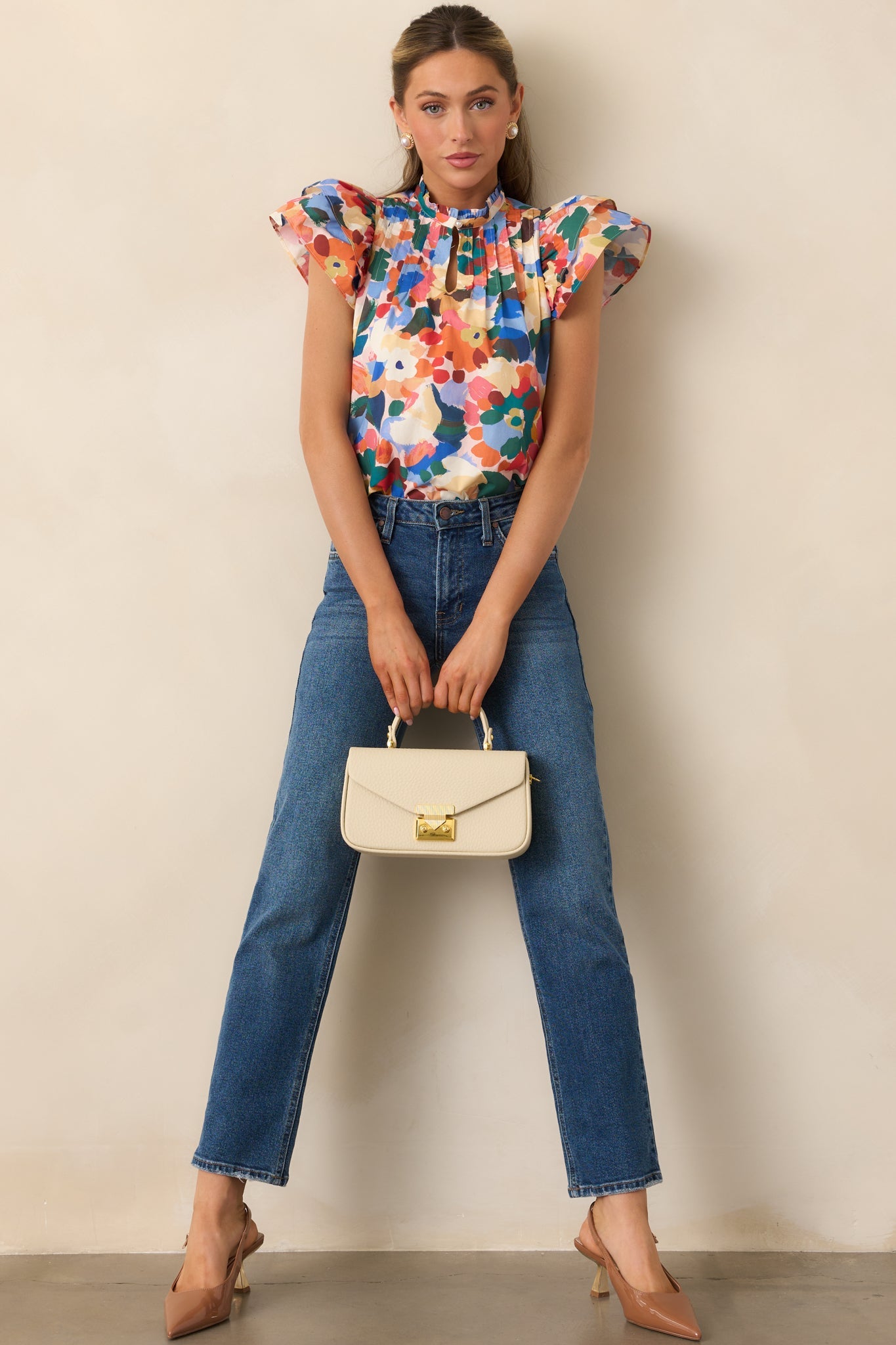 Prosperina Sarabeth Orange Multi Floral Print Cotton Top