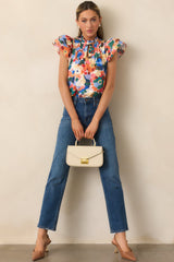Prosperina Sarabeth Orange Multi Floral Print Cotton Top