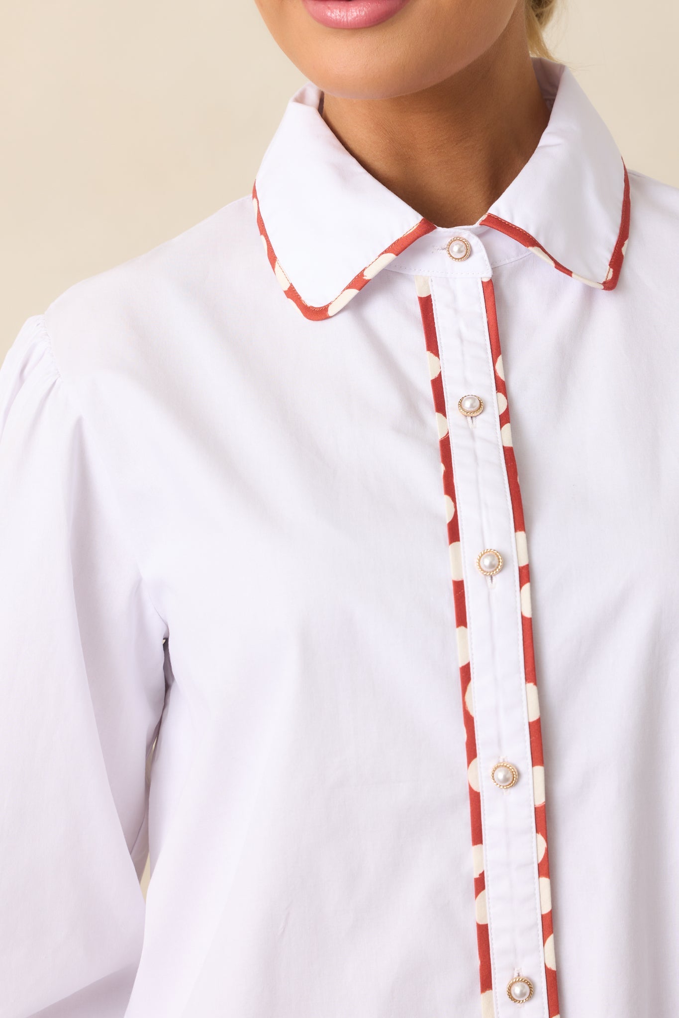 Prosperina Vivian White Cotton Contrast Trim Top