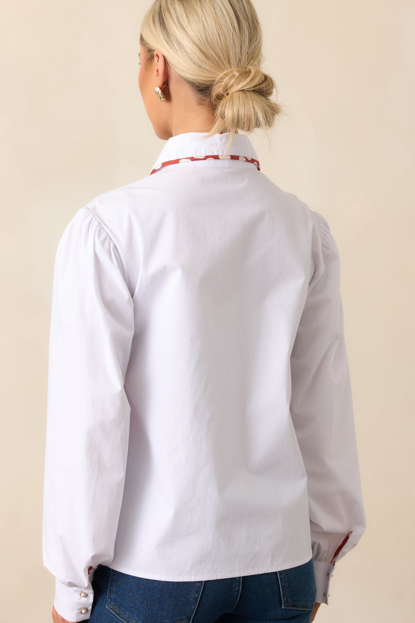 Prosperina Vivian White Cotton Contrast Trim Top