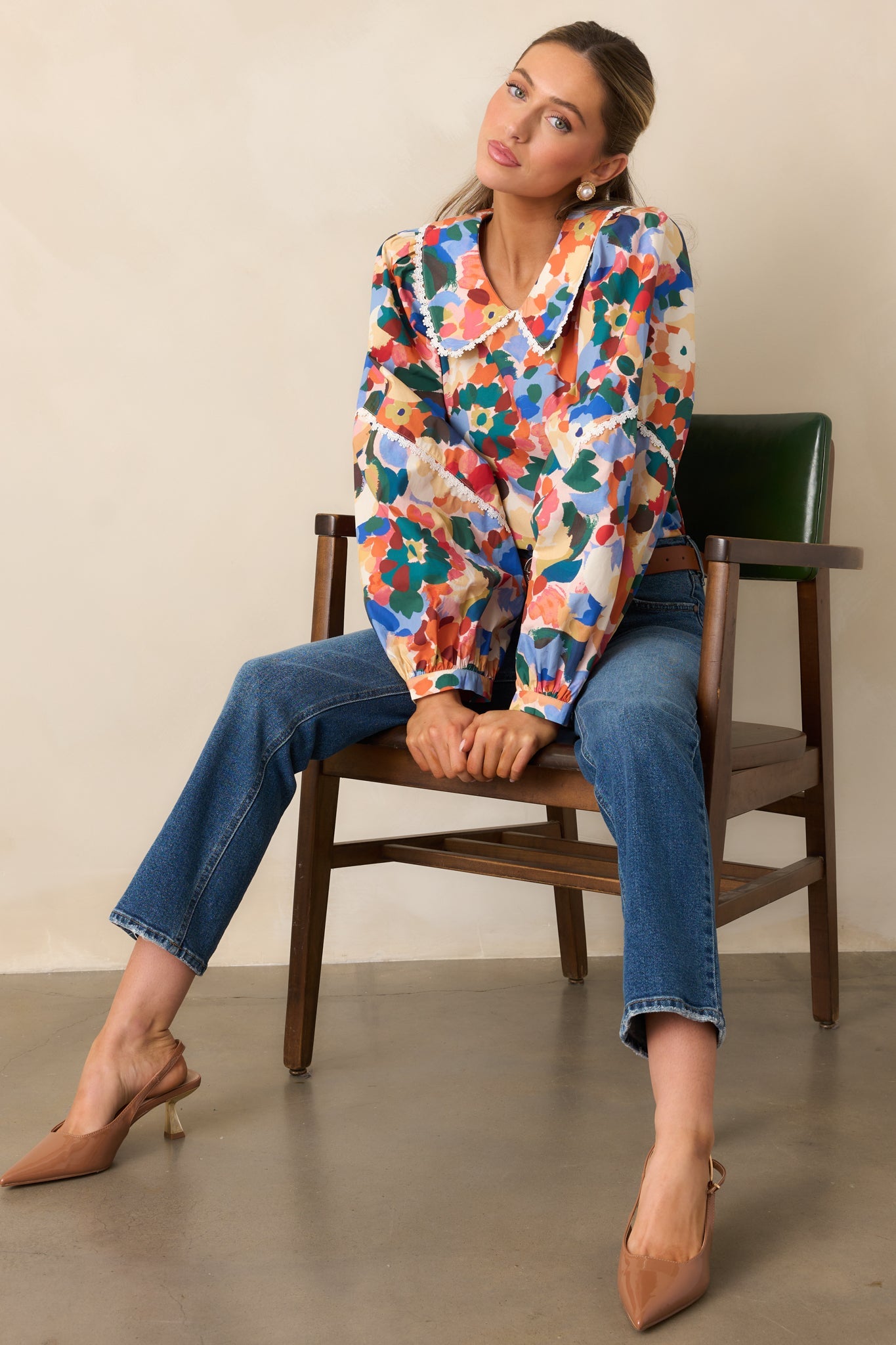 Prosperina Stowe Orange Multi Floral Print Cotton Top