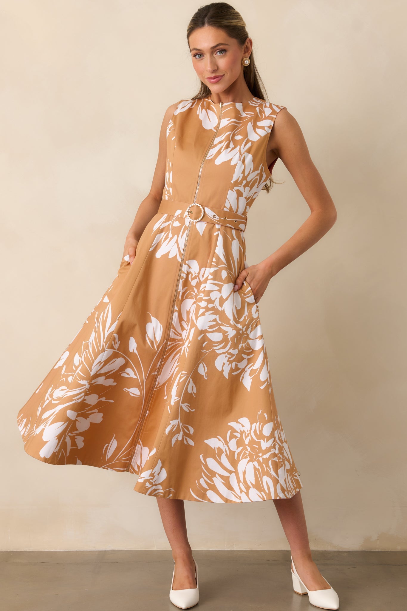 Prosperina Eliana Rose Pink Floral Print Cotton Reversible Midi Dress