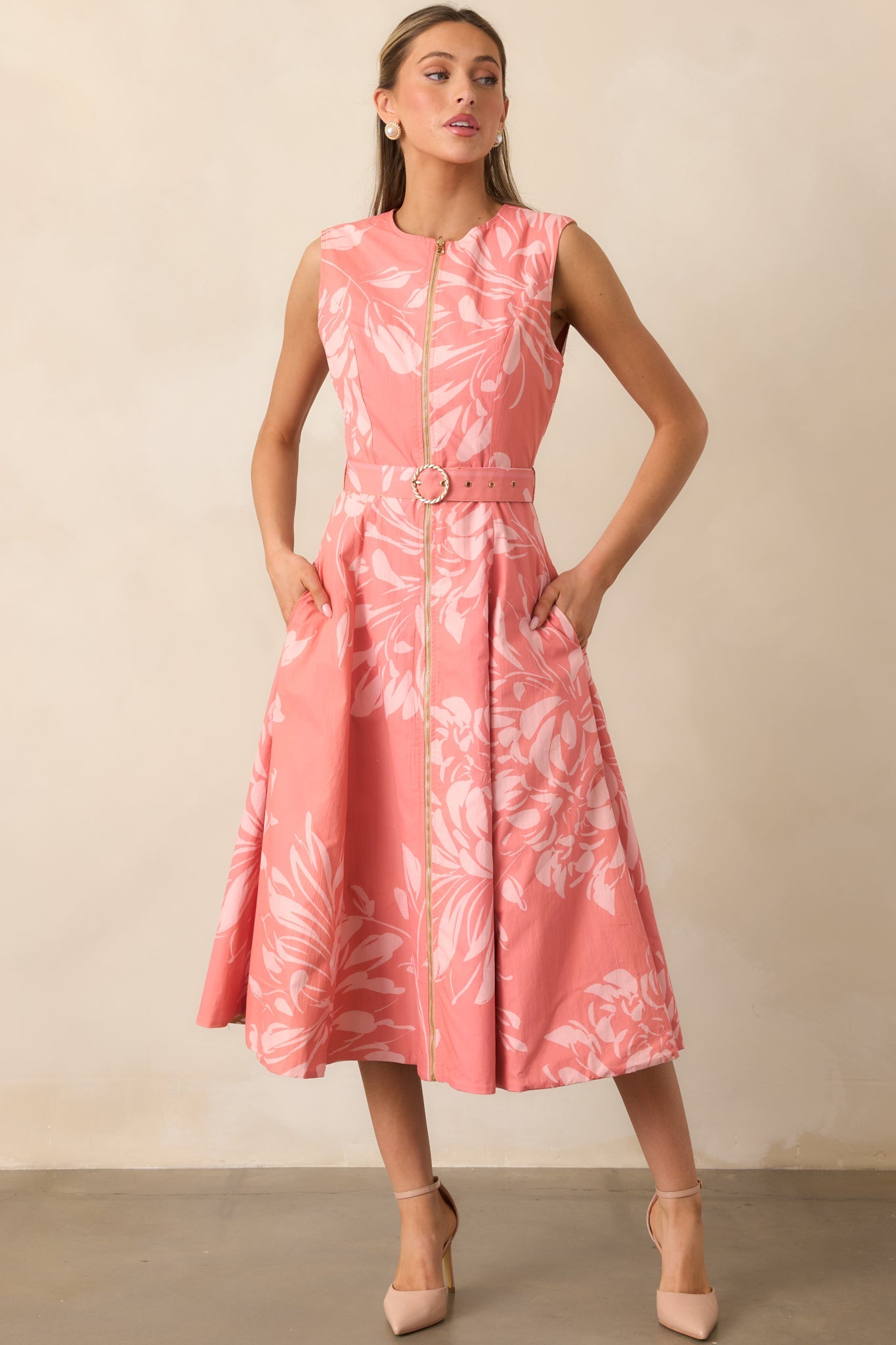 Prosperina Eliana Rose Pink Floral Print Cotton Reversible Midi Dress