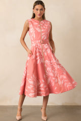 Prosperina Eliana Rose Pink Floral Print Cotton Reversible Midi Dress