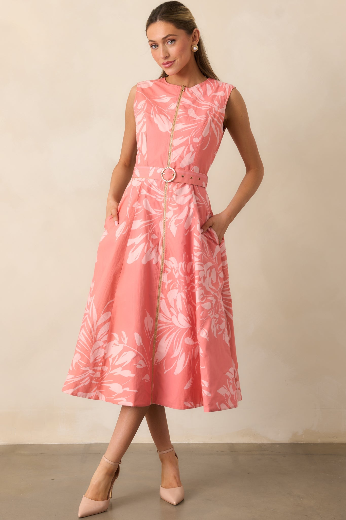 Prosperina Eliana Rose Pink Floral Print Cotton Reversible Midi Dress
