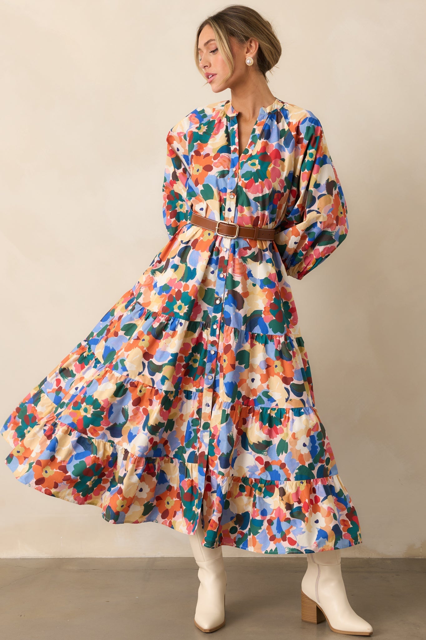 Prosperina Adelaide Orange Multi Floral Print Cotton Maxi Dress