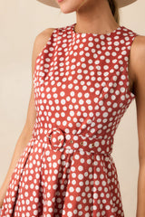 Prosperina Ava Brick Red Polka Dot Cotton Midi Dress