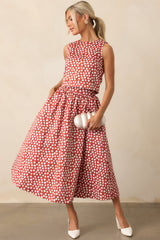 Prosperina Thena Brick Red Polka Dot Cotton Midi Skirt