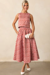 Prosperina Thena Brick Red Polka Dot Cotton Midi Skirt