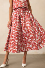Prosperina Thena Brick Red Polka Dot Cotton Midi Skirt