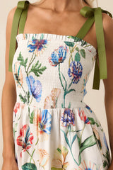Prosperina Aurea Ivory Multi Floral Print Cotton Midi Dress