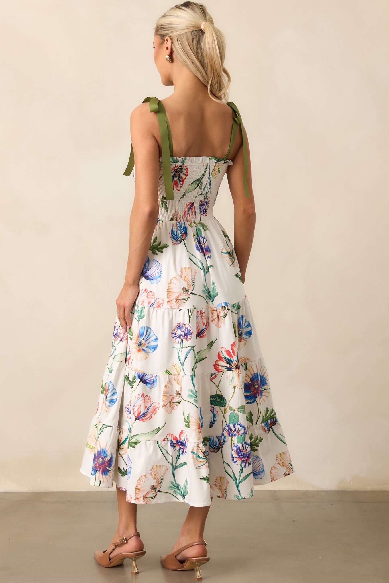 Prosperina Aurea Ivory Multi Floral Print Cotton Midi Dress