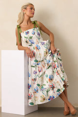 Prosperina Aurea Ivory Multi Floral Print Cotton Midi Dress