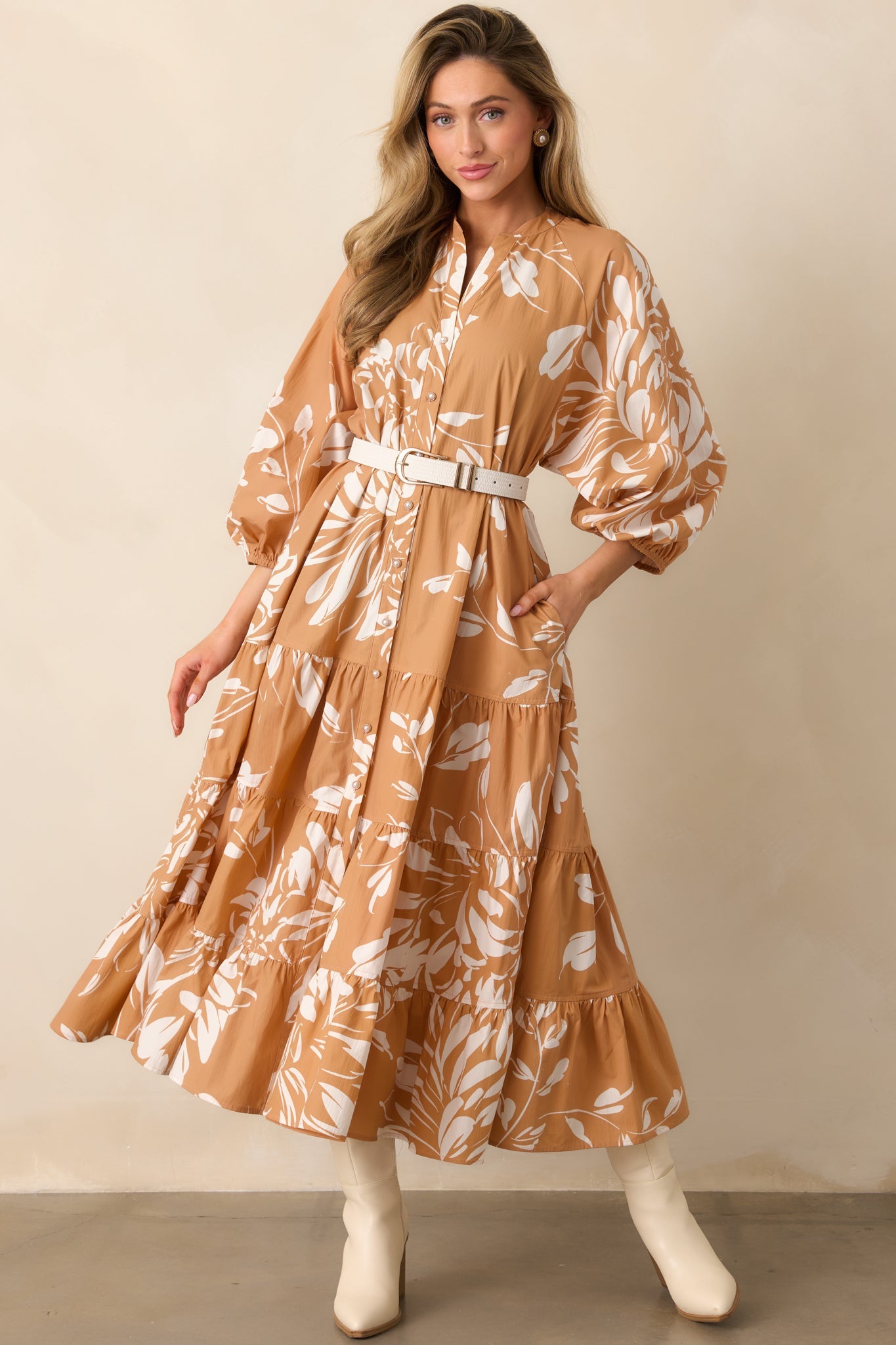 Prosperina Adelaide Fawn Brown Multi Floral Print Cotton Maxi Dress