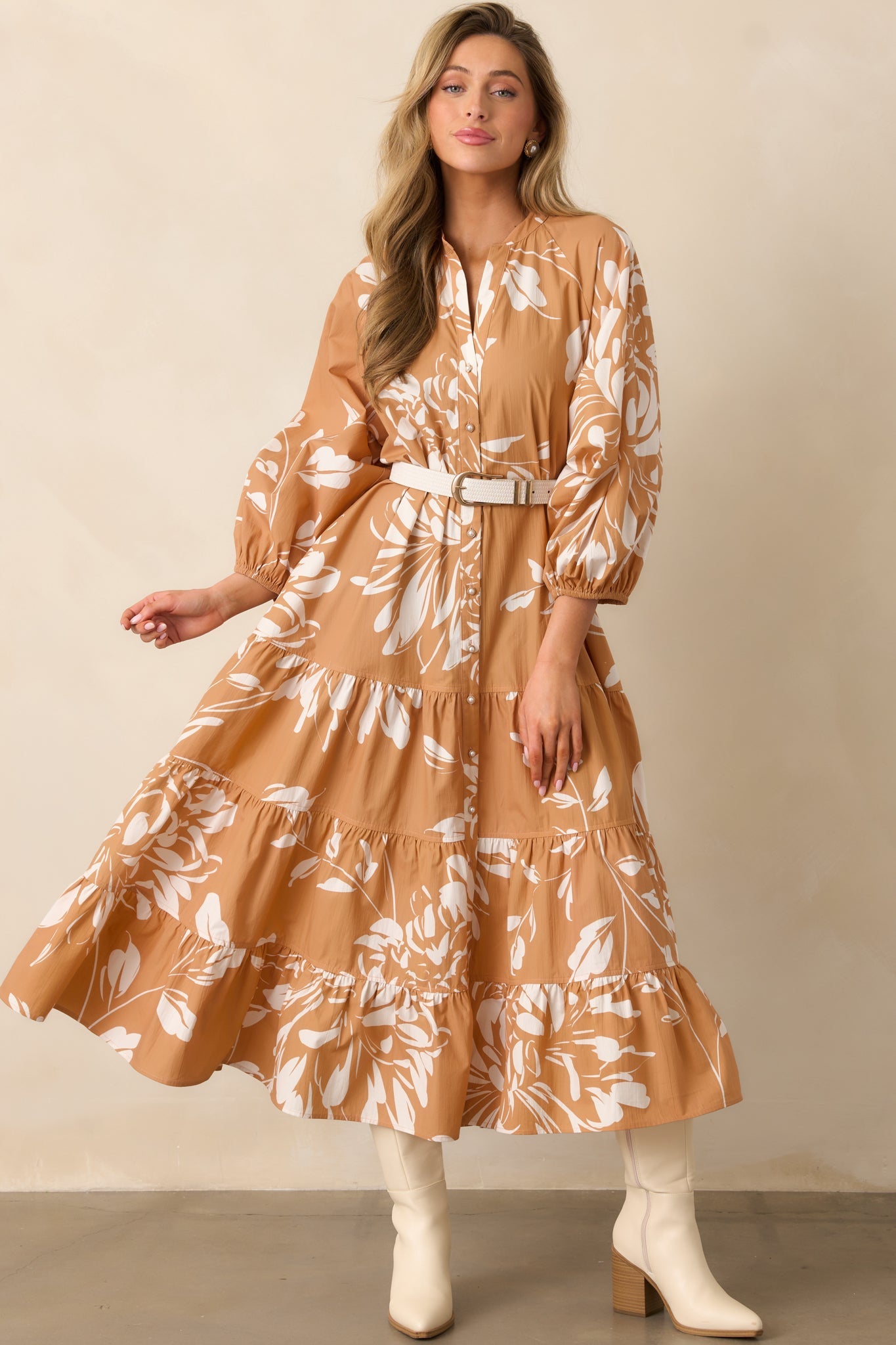 Prosperina Adelaide Fawn Brown Multi Floral Print Cotton Maxi Dress