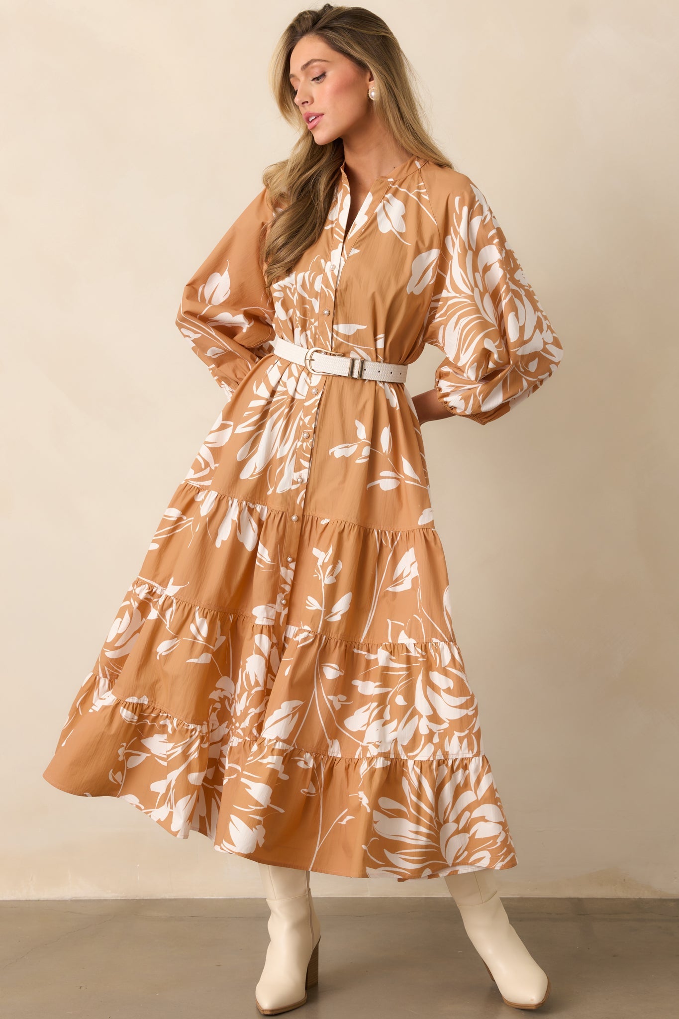 Prosperina Adelaide Fawn Brown Multi Floral Print Cotton Maxi Dress
