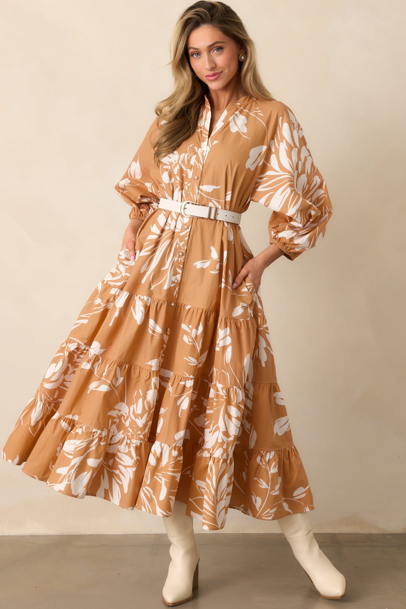 Prosperina Adelaide Fawn Brown Multi Floral Print Cotton Maxi Dress