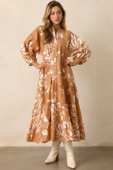 Prosperina Adelaide Fawn Brown Multi Floral Print Cotton Maxi Dress