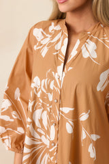 Prosperina Adelaide Fawn Brown Multi Floral Print Cotton Maxi Dress