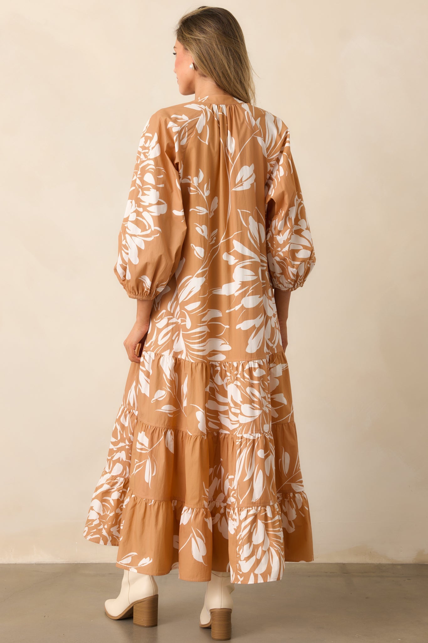 Prosperina Adelaide Fawn Brown Multi Floral Print Cotton Maxi Dress