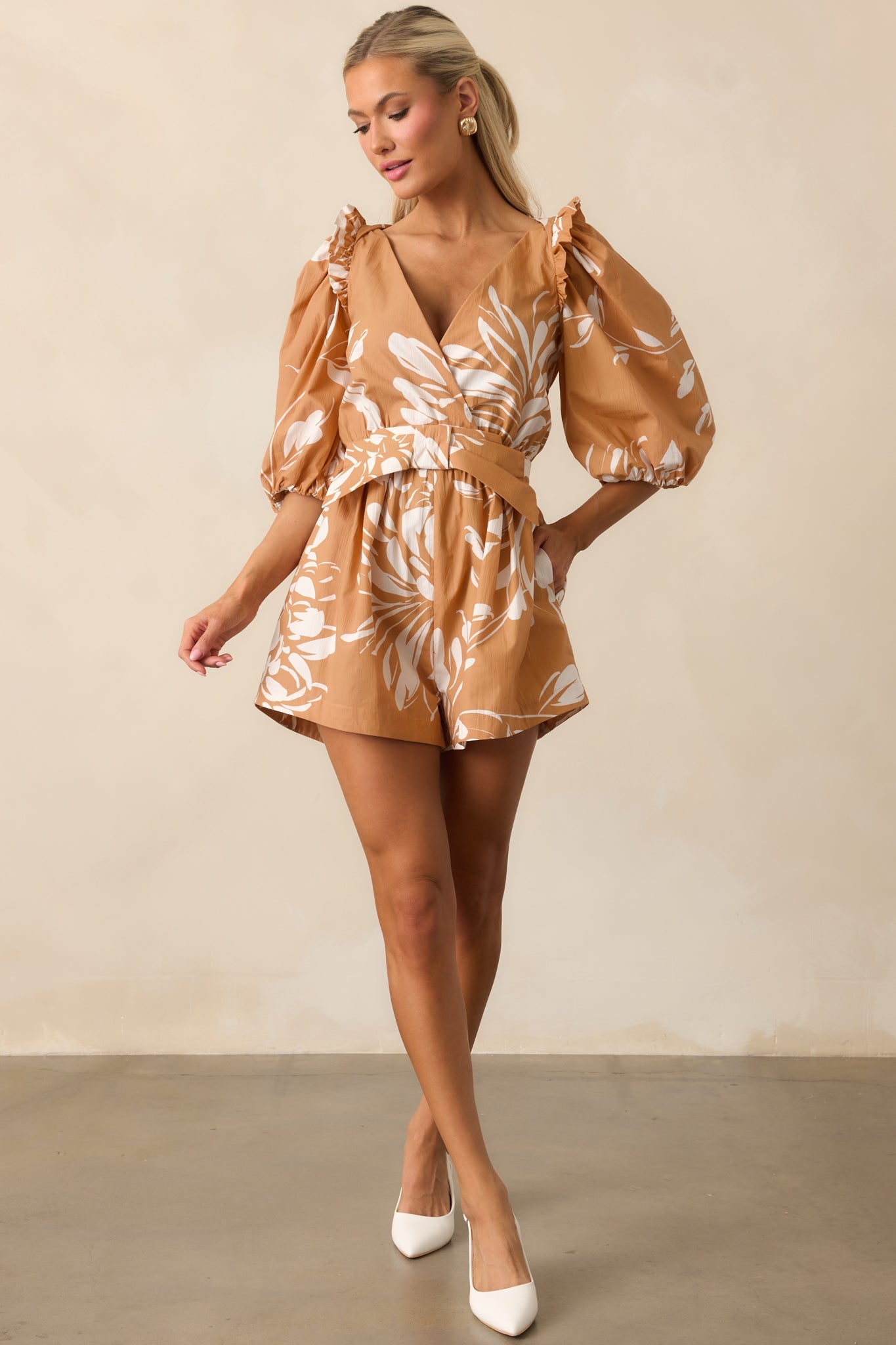 Prosperina Atalanta Fawn Brown Multi Floral Print Cotton Romper