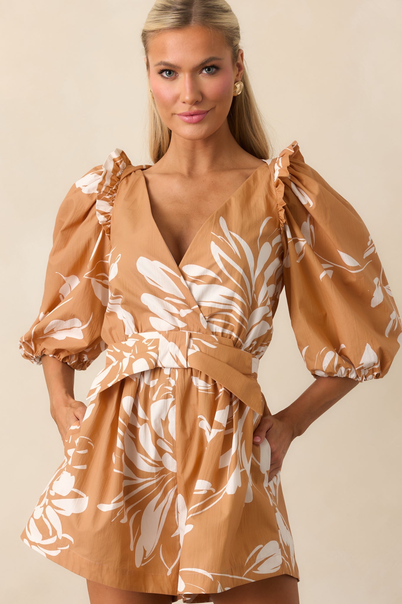 Prosperina Atalanta Fawn Brown Multi Floral Print Cotton Romper