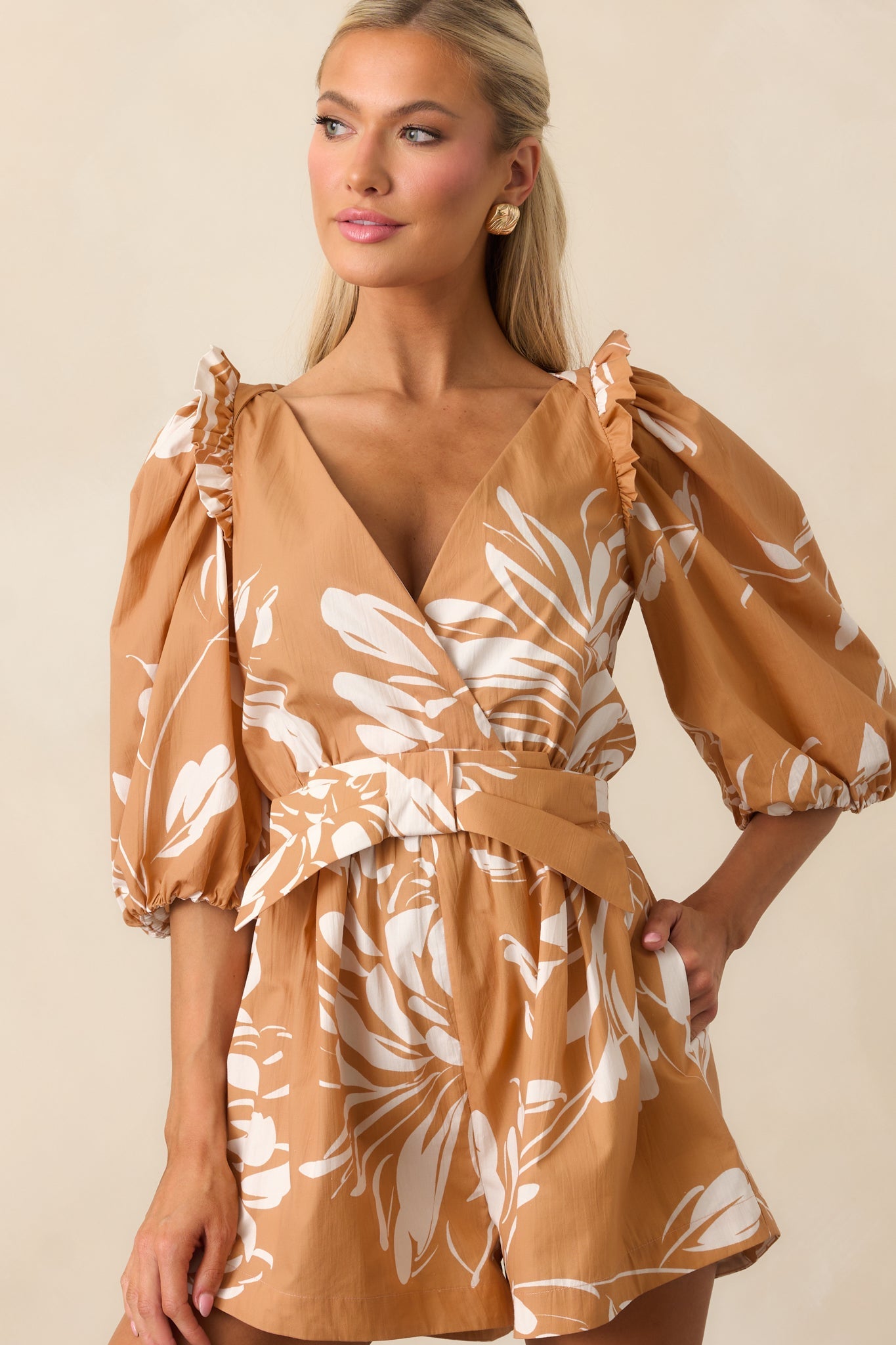 Prosperina Atalanta Fawn Brown Multi Floral Print Cotton Romper