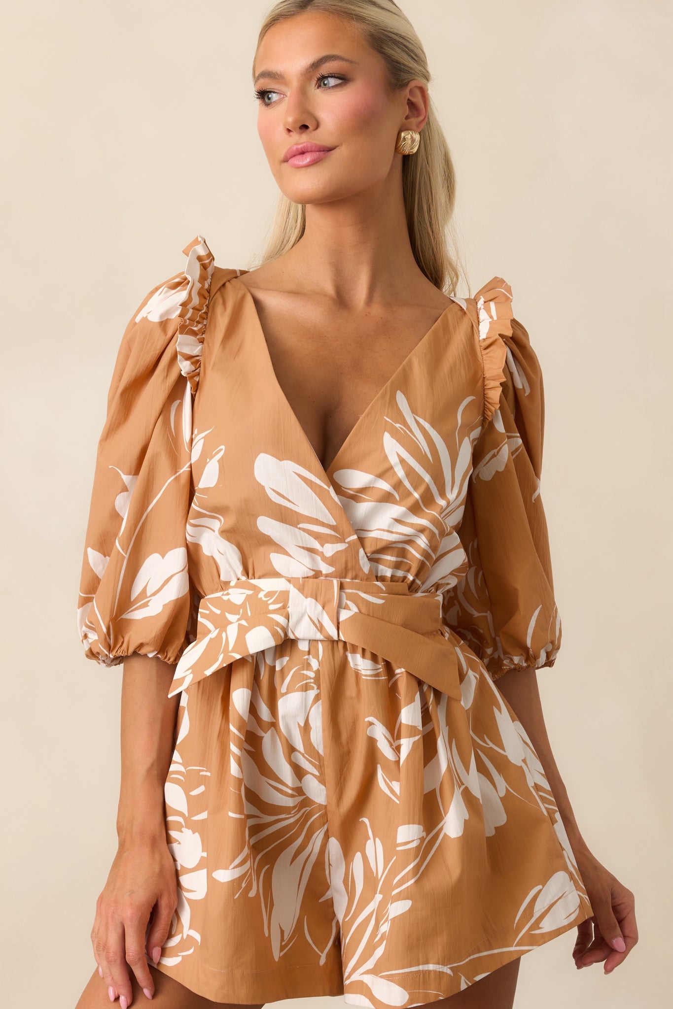 Prosperina Atalanta Fawn Brown Multi Floral Print Cotton Romper