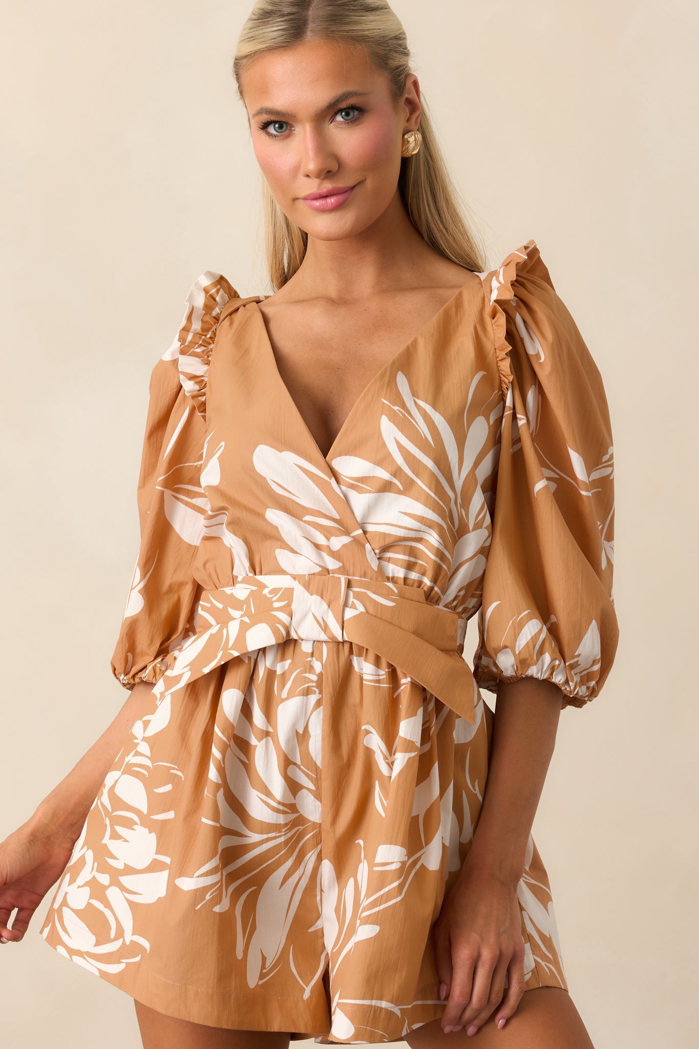 Prosperina Atalanta Fawn Brown Multi Floral Print Cotton Romper