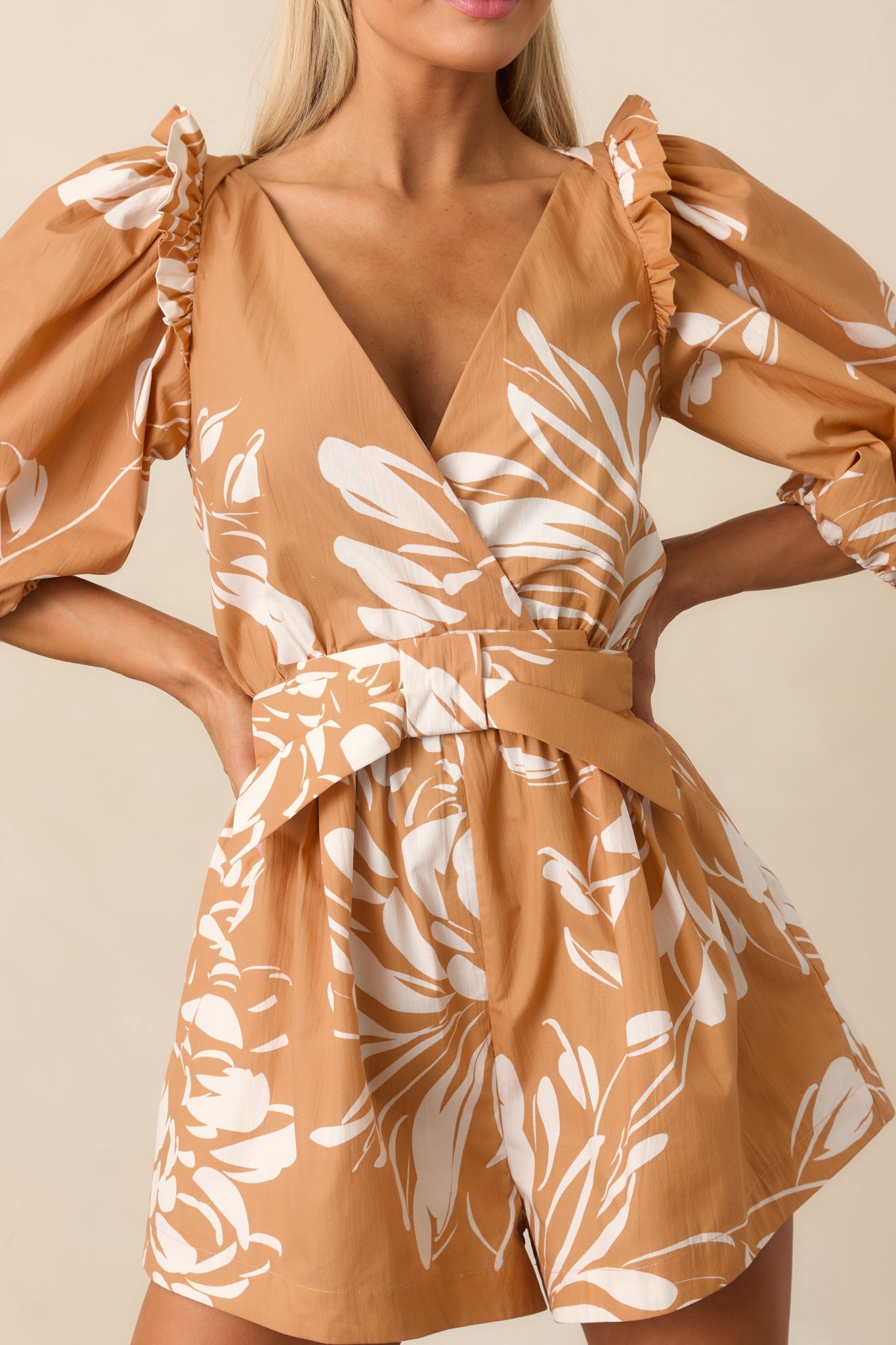 Prosperina Atalanta Fawn Brown Multi Floral Print Cotton Romper