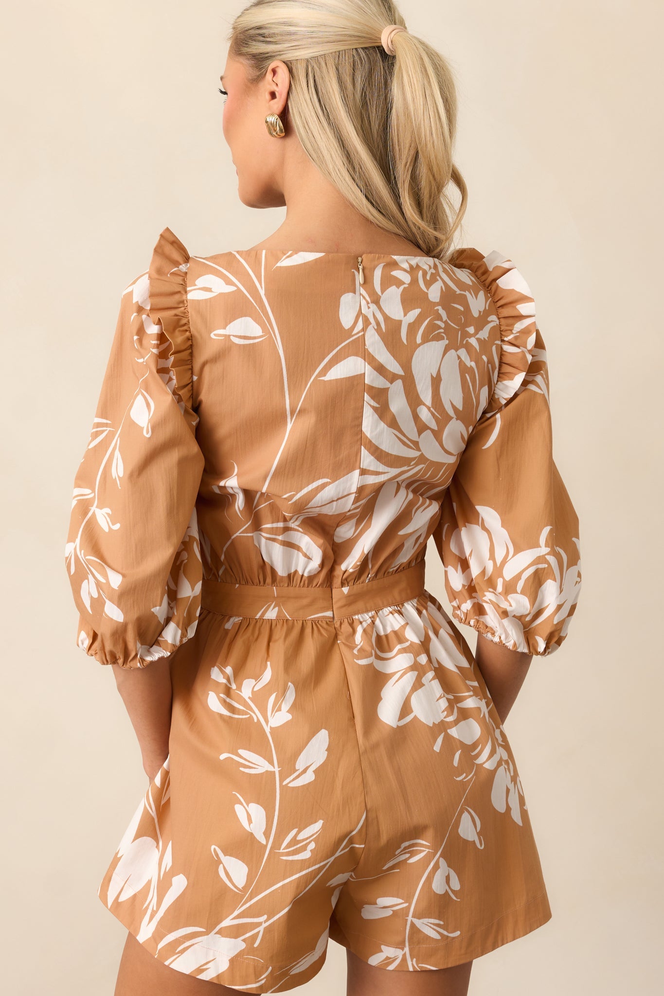 Prosperina Atalanta Fawn Brown Multi Floral Print Cotton Romper
