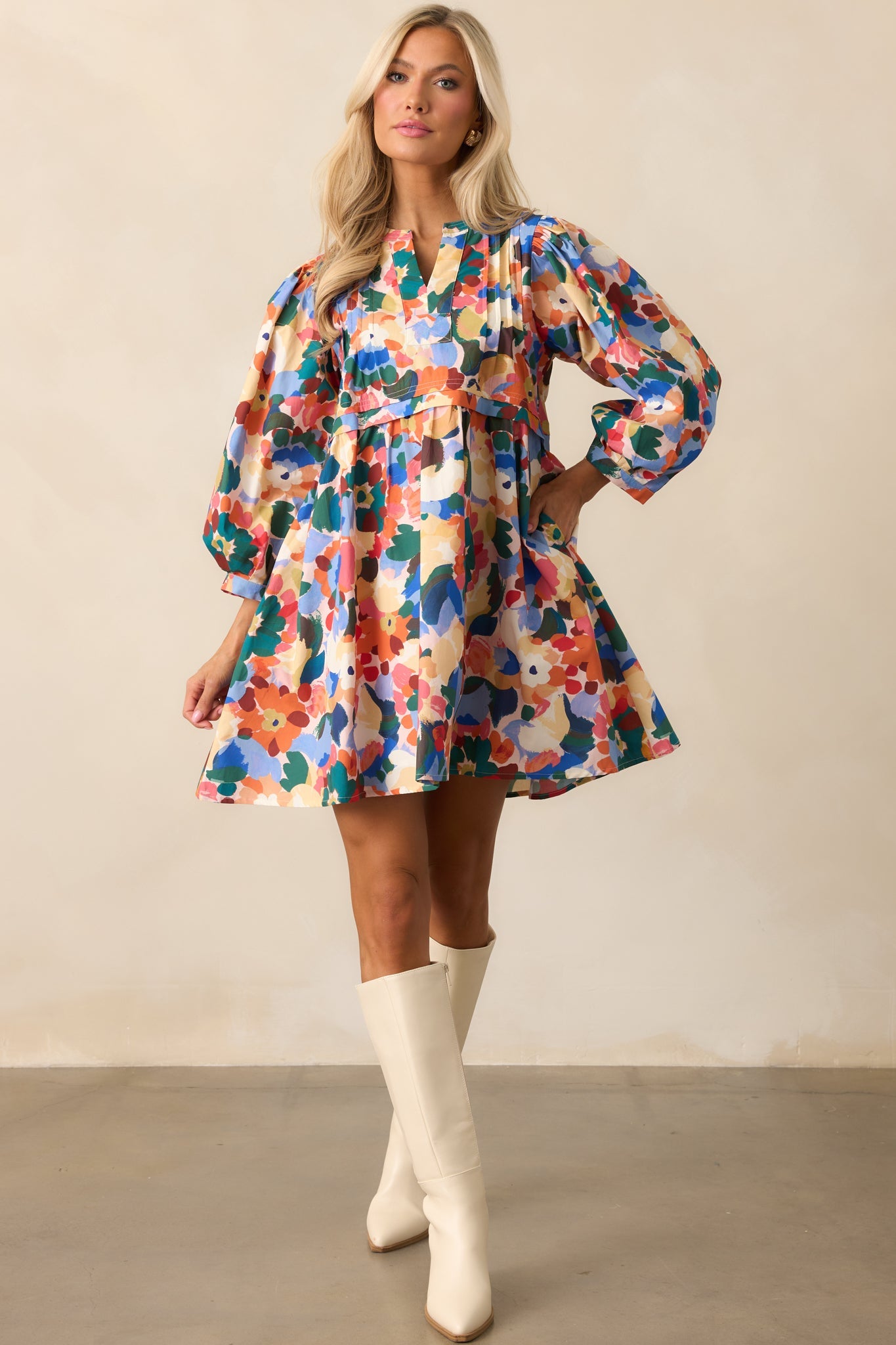 Prosperina Micah Orange Multi Floral Print Cotton Mini Dress