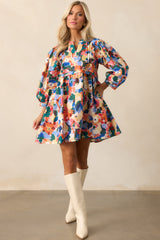 Prosperina Micah Orange Multi Floral Print Cotton Mini Dress